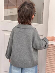 DAZY Young Boys Loose Fit Turn-Down Collar Sweater, Thick Autumn/Winter Streetwear Cardigan - Grey - View 2