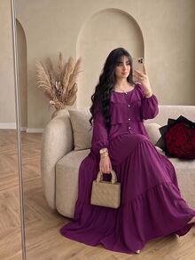 Modelyn Plus Size 2 Pieces Set Ice Silk Crinkled Fabric Elegant Casual Style, Suitable For Spring And Autumn Daily Wear And Dating Occasions - Red Violet - View 3