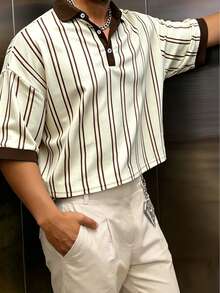 Manfinity Dauomo Casual Fashion Striped Short Sleeve Men's T-Shirt - Beige - View 4