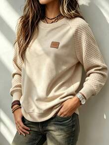 SHEIN LUNE Women's Casual Raglan Sleeve Sweatshirt, Autumn Everyday Travel Beige - Multicolor - View 4