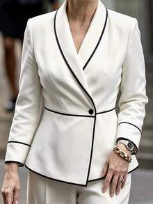 EMERY ROSE Women's Shawl Collar Long Sleeve Single Button Elegant Thin Jacket - White - View 1