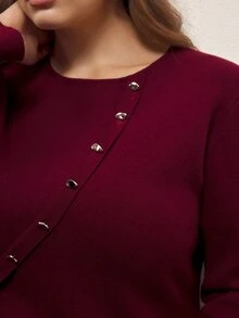Maija Plus Size Women's Solid Color Crew Neck Long Sleeve Casual Sweater - Burgundy - View 7