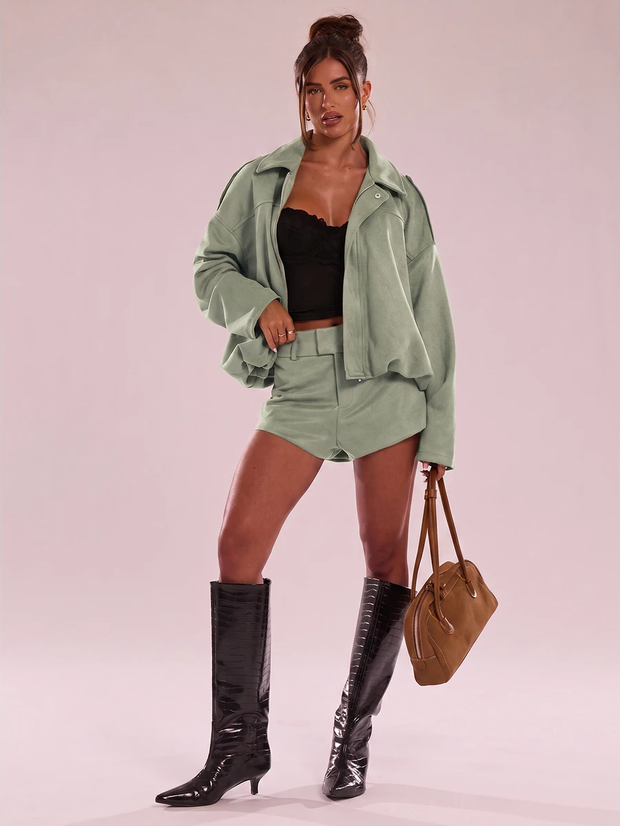SHEIN BAE Minimalist Lazy Casual Versatile Solid Color Shorts - Mint Green - View 1