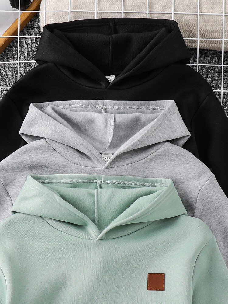 SHEIN 3 مجموعات اشتري 2 واحصل على 1 مجاناً مجموعة هودي وبنطال رياضي كاجوال من قماش ناعم للأطفال والفتيان المراهقين، هودي أخضر فاصولي، هودي أسود، هودي رمادي فاتح، ملابس علوية أساسي، مناسب للخريف/الشتاء، المدرسة، التجمعات العائلية، ملابس الخريف، ملابس الشتاء - متعدد الألوان - مشاهدة 3
