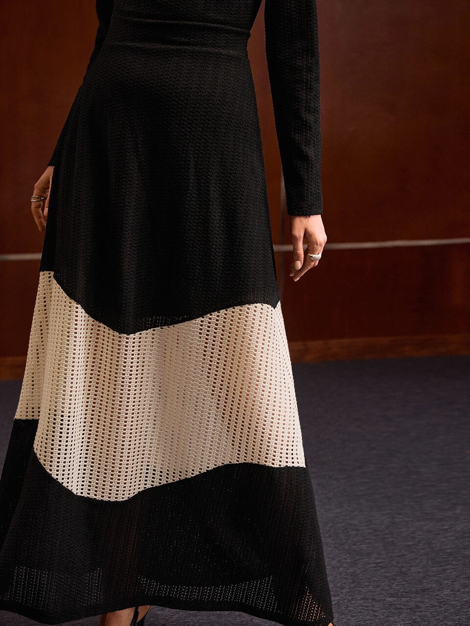 MOTF Vestido con panel de punto abierto en contraste sin cinturón