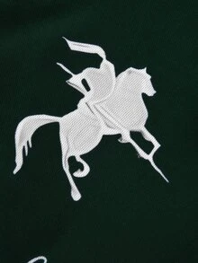 STYNVO 男士夏季休閒字母印花 Polo 衫 - 墨綠色 - 查看 4