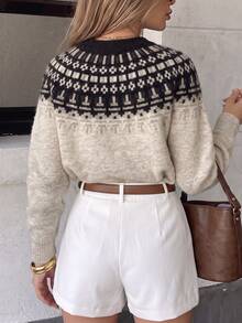 Mulvari Women's Lazy Round Neck Long Sleeve Sweater, Autumn/Winter Going Out - Apricot - View 3