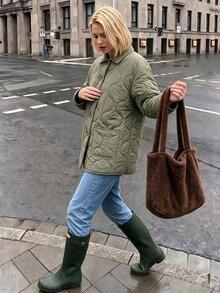 Struktiv Nordic Casual Style Solid Color Thin Loose Mid-Length Commuter Padded Coat - Olive Green - View 8
