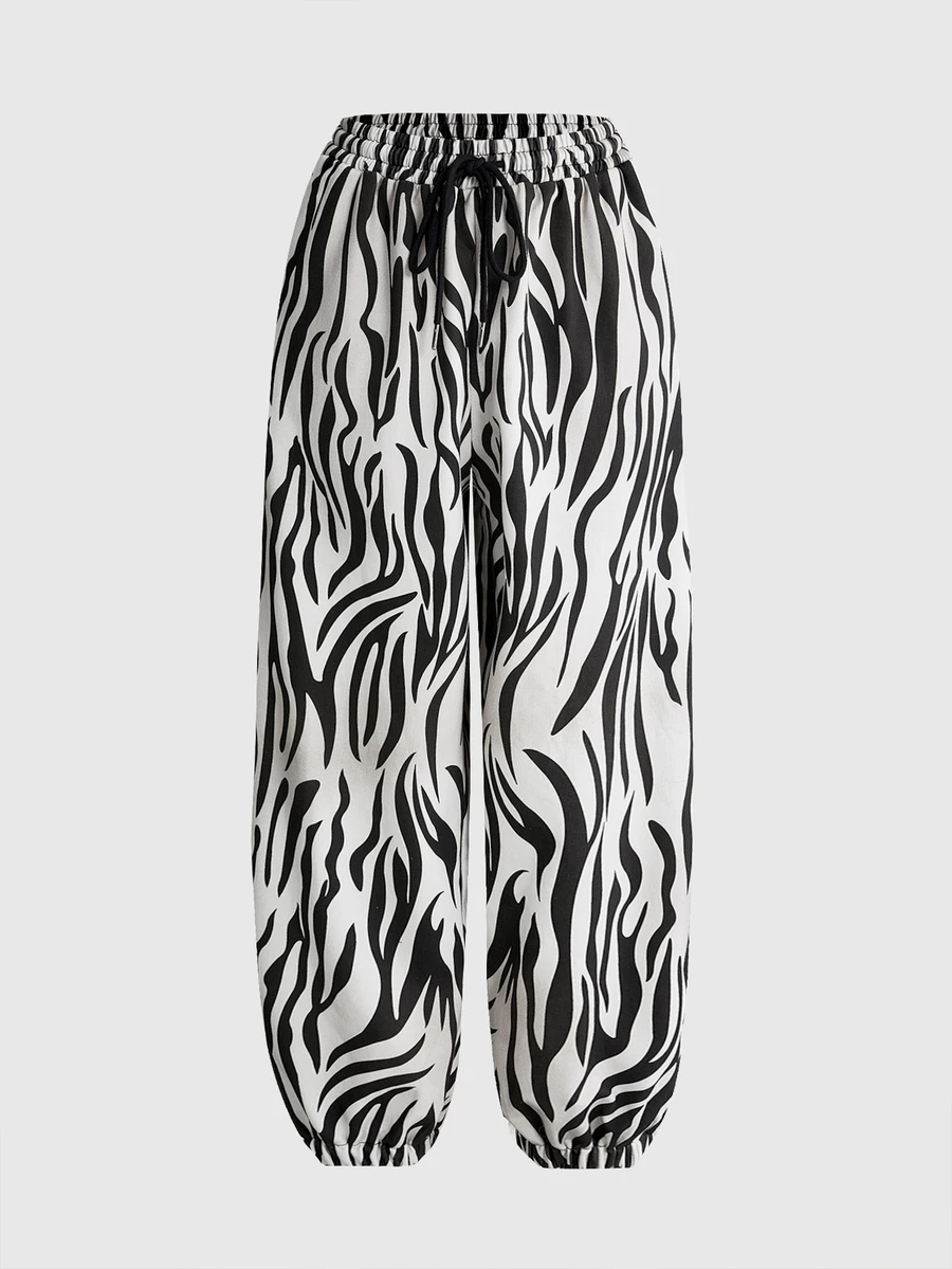 ROMWE Street Life Women's Loose Zebra Print Streetwear Vintage Distressed Ribbed Sweatpants, Niche Versatile - Black and White - View 1