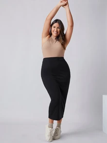 SHEIN BASICS Plus Size Women's Solid Color Casual Versatile Skirt - Black - View 3