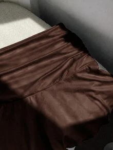 Comfortcana 休閒棕色極簡風百褶裙 - 棕色 - 查看 6