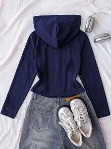 Tween Girl Autumn/Winter New Kids Light Gray Zip-Up Knit Sweatshirt - Blue - View 2