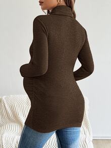 SHEIN 孕婦純色哺乳功能休閒日常穿著上衣 - 棕色 - 查看 2