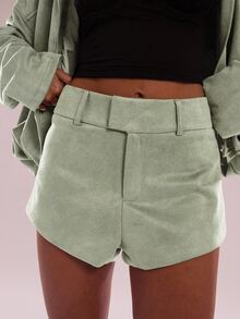 SHEIN BAE Minimalist Lazy Casual Versatile Solid Color Shorts - Mint Green - View 3