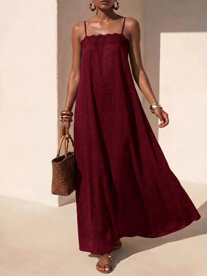 Zivah Women's Solid Color Casual Party Spaghetti Strap Dress