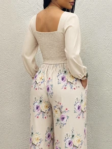 INAWLY Casual Fashion 3D Floral Craft Long Sleeve Set - Apricot - View 2