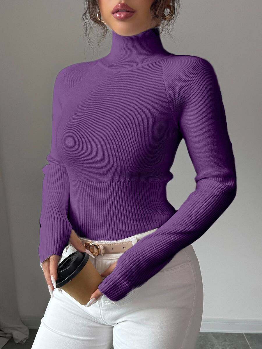 SHEIN Raffinéa Y2K Elegant Outdoor Knit Pullover Sweater For Travel, Commute, Holiday And Daily Wear - Purple - View 1