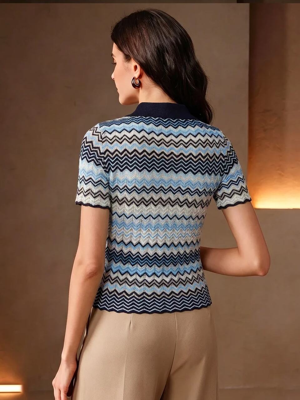 Modern Retro Style Multi-Color Patchwork Exquisite Button Short Sleeve Women's Sweater