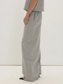 MUSEYN Grey Jersey Straight Leg Elastic Waist Button Pants Casual Comfortable Effortless Everyday Office Fall - Grey - View 4