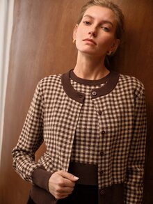 MOTF PREMIUM WOMEN'S PLAID SWEATER VEST AND CARDIGAN 2 PIECES SET - Coffee Brown - View 8
