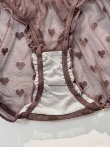 PetitDoll 3 piezas/Set Bragas Triángulo de Malla Jacquard con Volantes, Espalda Hueca y Corazones Dulces en Dirección Aleatoria - Multicolor - Ver 6