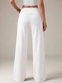 SHEIN Tall 黑色高腰寬腿寬鬆休閒長褲 - 白色 - 查看 3
