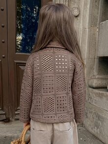 Dazy Kids Girls' (Small) Collared Short Sleeve Textured Hollow Design T-Shirt - Brown - View 2