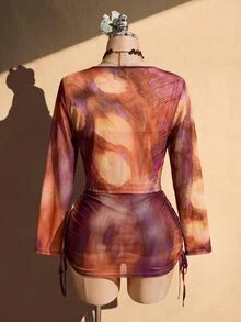 SHEIN ICON 大尺碼 Y2K 優雅性感商務休閒復古套裝，復古豹紋花卉網格印花，抹胸上衣、裙子、罩衫，夜店風，秋季紫色 - 中紫紅色 - 查看 2