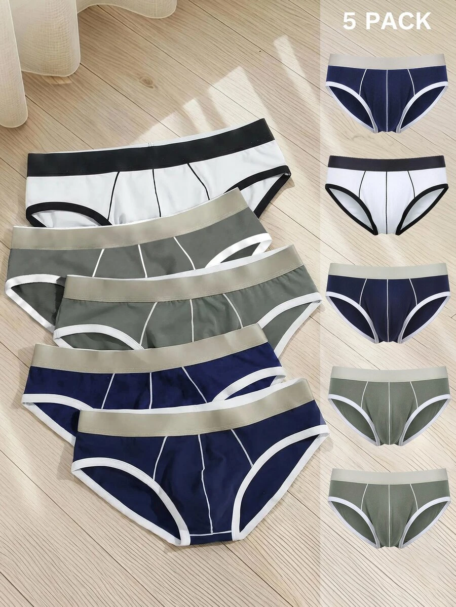 SHEIN 男士對比飾邊內褲 5 件組 - 彩色 - 查看 1