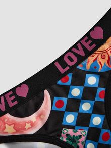 Chillnights Young Colorblock Leopard Plaid Sun Print Letter Webbing 2pcs/Set Women's Triangle Panties - Multicolor - View 3