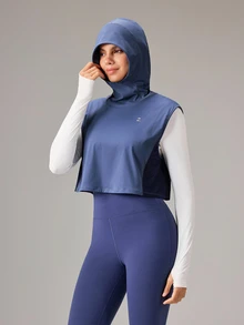 OutZeal Short: Outdoor - Hooded Sleeveless Mesh Patchwork Vest - Blue - View 5
