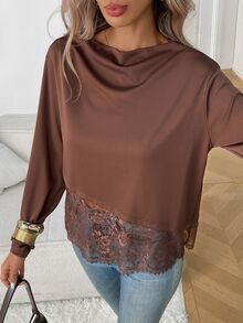 Elyressa Women's Woven Elegant Everyday Autumn T-Shirt - Brown - View 4