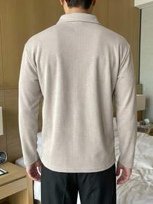 DAZY 春秋男士杏色長袖刷毛針織 Polo 領 T 恤 - 杏色 - 查看 2