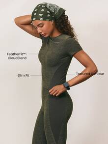 GLOWMODE FeatherFit™-CloudBlend Pick Your Path Slim Fit Waist Length Crewneck T-Shirt With Contrast Side Panels Camping Hiking Yoga Studio Daily Active - Trail Green - View 2