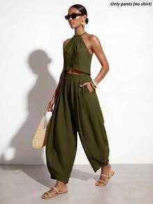 Zivah Women's Modern Commute Vacation Casual Asymmetrical Hem Long Pants - Army Green - View 3