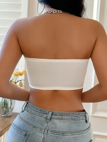 SHEIN 黑色性感直橫前扣式聚攏無肩帶防滑內衣 - 白色 - 查看 2