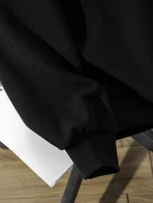 SHEIN EZwear 復古豹紋圖案連帽長袖寬鬆女款衛衣，秋季衛衣，適合日常通勤、聚會、秋冬/夏季、聖誕節、新年、感恩節、派對、婚禮、海灘、畢業典禮、優雅、外出、約會、通勤、情人節、優雅、度假、Y2K、畢業典禮等場合 - 黑色 - 查看 5