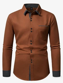 Manfinity Mode Men's Casual Fashion Long Sleeve Shirt - Coffee Brown - View 3