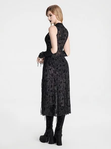 Breakform Women's Halloween Dark Pattern Printed Sheer Mesh Textured Asymmetrical Long Dress, Dark Asymmetrical Pattern Sheer Double Side High Slit Dress - Black - View 2