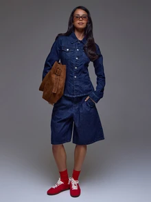 MUSERA Celana Pendek Jeans Panjang Warna Gelap dengan Detail Jahitan, Cocok untuk Musim Dingin dan Gugur, Kasual Sehari-hari, untuk Jalan-jalan di Akhir Pekan. - Navy Blue - View 1