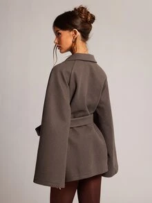 SHEIN BAE معطف نسائي أنيق بأكمام كيب، خريف/شتاء - قهوة بني - مشاهدة 2