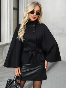 EMERY ROSE Women's Elegant French Commuter Cape Trench Coat Fall Clothes Winter Outfit Going Out Black - Black - View 1
