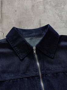 AXEPEAK Men's High Street Washed Blue Zipper Front Denim Jacket And Denim Jeans Casual Set - Navy Blue - View 4