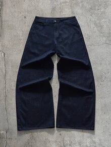 AXEPEAK Men's High Street Washed Blue Zipper Front Denim Jacket And Denim Jeans Casual Set - Navy Blue - View 13