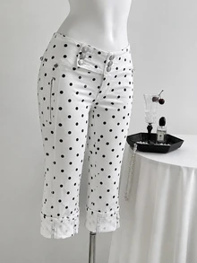 Flirla 6-Inch Women's Polka Dot Casual Denim Skinny Pants - Multicolor - View 1