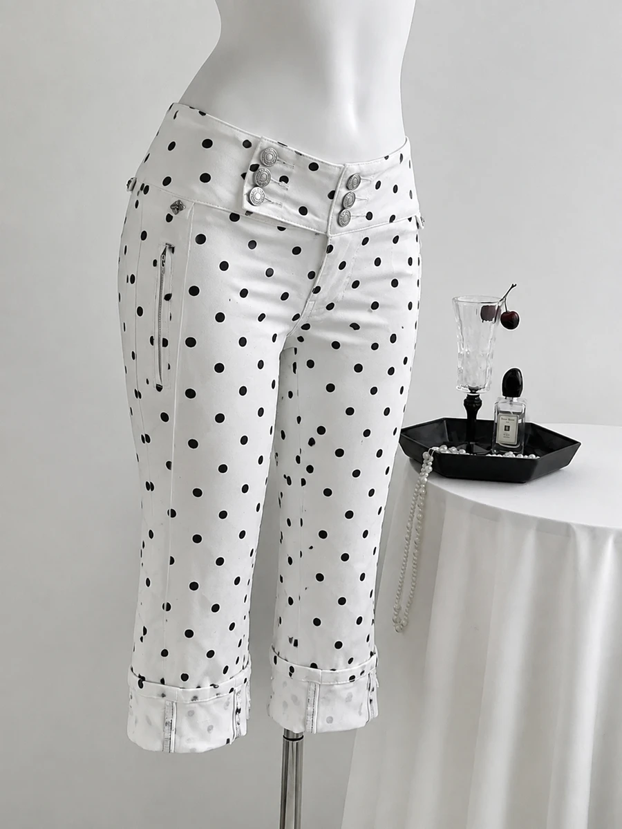 Flirla 6-Inch Women's Polka Dot Casual Denim Skinny Pants - Multicolor - View 1