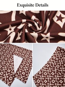 SOLERSUN Plus Size Women's Vintage Geometric Print Wide Leg Pants, Suitable For Full-Figured Women, High Waist Elastic Waistband, Flowy Wide Leg Pants, Burgundy Star Pattern Casual Vacation Pants, Vintage Atmosphere Color Scheme, Suitable For Various Occasions, Parties, Music Festivals, Daily Commute, Fashionable And Versatile, Street Style Outfit, Autumn/Winter New Arrival, Suitable For All Seasons - Red - View 7