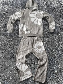青少年男孩休閒舒適時尚極簡復古連帽長袖衛衣與喇叭褲套裝，休閒極簡 Y2K 酷感嘻哈搖滾塗鴉運動風，適合秋冬 - 彩色 - 查看 4
