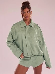 SHEIN BAE Minimalist Lazy Casual Versatile Solid Color Shorts - Mint Green - View 7