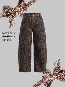 SHEIN PETITE 女款豹紋彎腿牛仔褲 - 彩色 - 查看 2